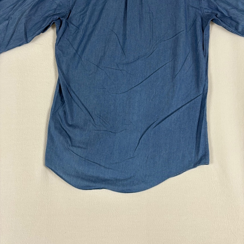 Lands’ End Button Down Denim Shirt Soft, Oxford Collar, Mid Blue - Picture 8 of 11